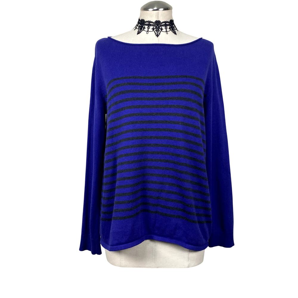 Purple and Black Striped Goth Emo Alt Grunge Long Sleeve Pullover Sweater Sz XL